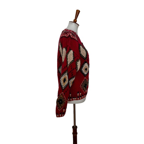 Vintage Northern Isles Hand Knitted Sweater Pullover Long Sleeve Red Large - Picture 4 of 7